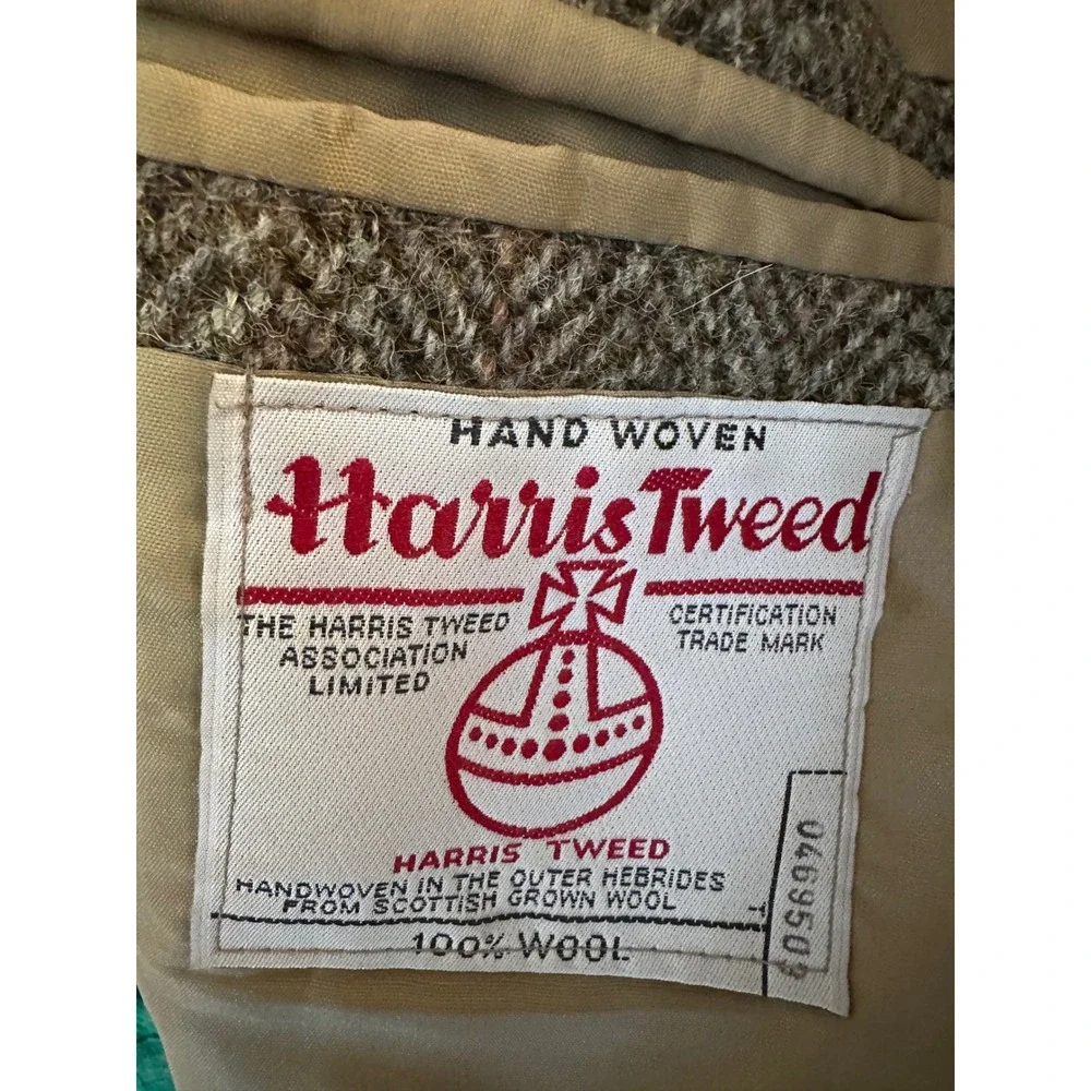 Harris Tweed Men's Brown Herringbone Tweed Suede Patch 100% Wool Blazer Jacket L